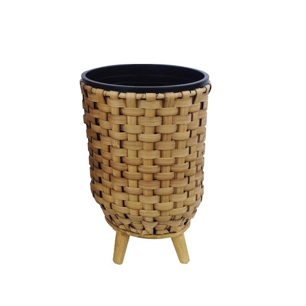 Alpine Alpine 13 in. H X 10 in. W X 10 in. D Plastic Wicker Plant Basket Beige/Black YHL852S - main